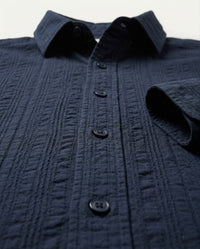 Navy Blue Textured Pure Cotton Shirt