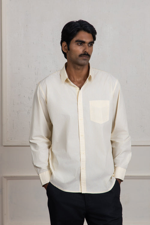 Yellow & White Striped Cotton Shirt