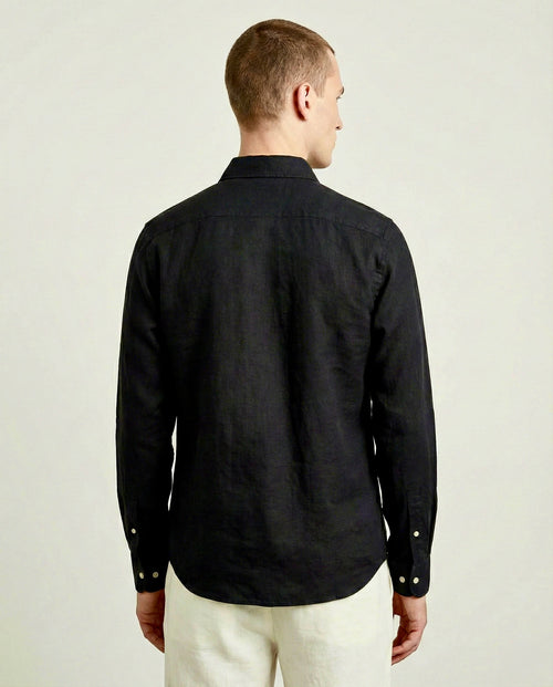 Black Solid Linen Blend Shirt