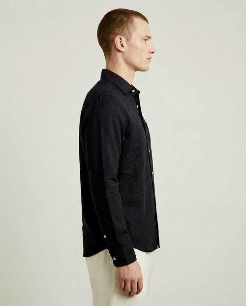 Black Solid Linen Blend Shirt