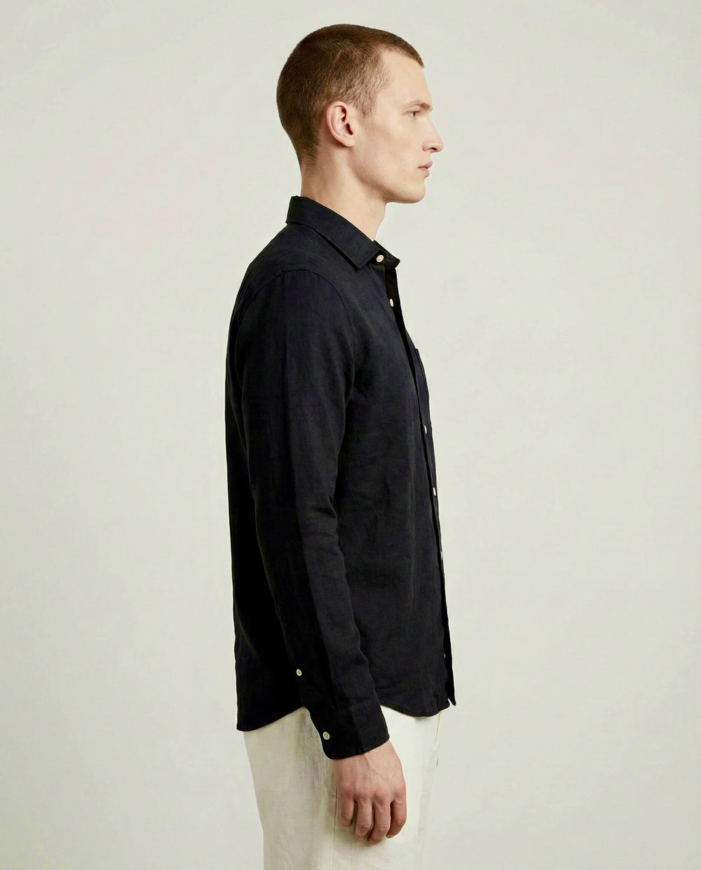 Black Solid Linen Blend Shirt