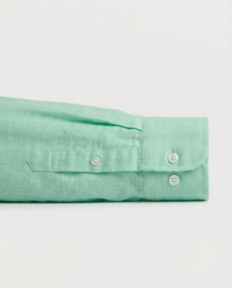 P Blue Cotton Linen Blend Shirt