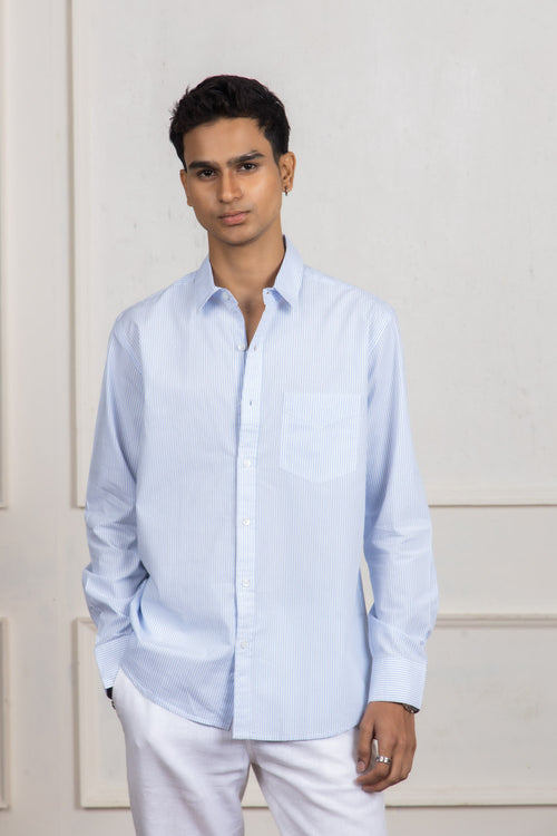 Blue & White Striped Cotton Shirt