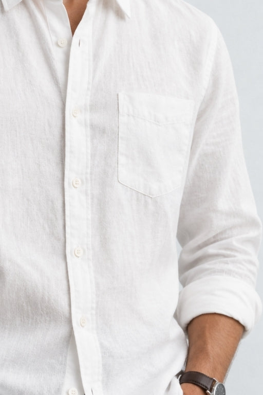 White Solid Linen Blend Shirt