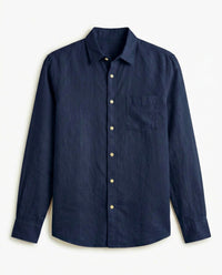 Navy Blue Cotton Linen Blend Shirt