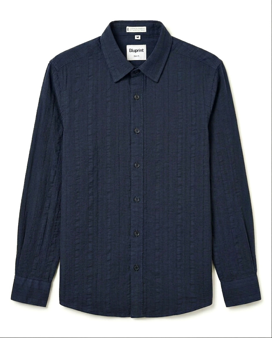 Navy Blue Textured Pure Cotton Shirt