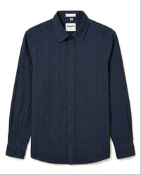 Navy Blue Textured Pure Cotton Shirt
