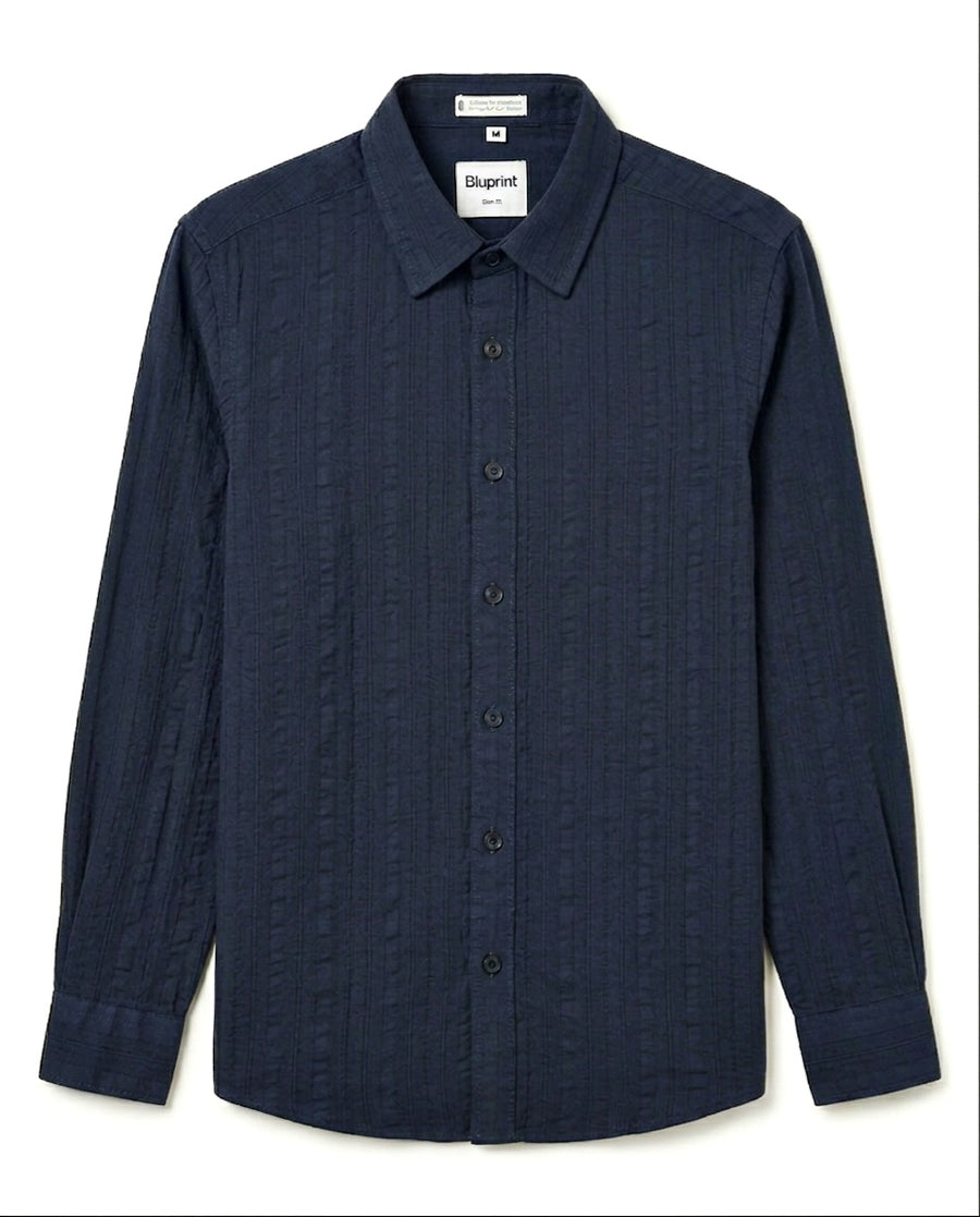 Navy Blue Textured Pure Cotton Shirt