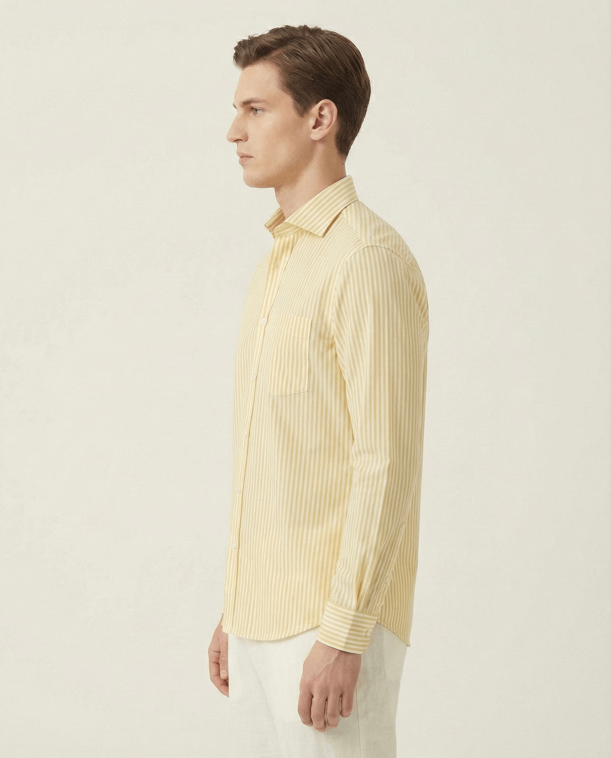 Yellow & White Striped Slim Cotton Shirt