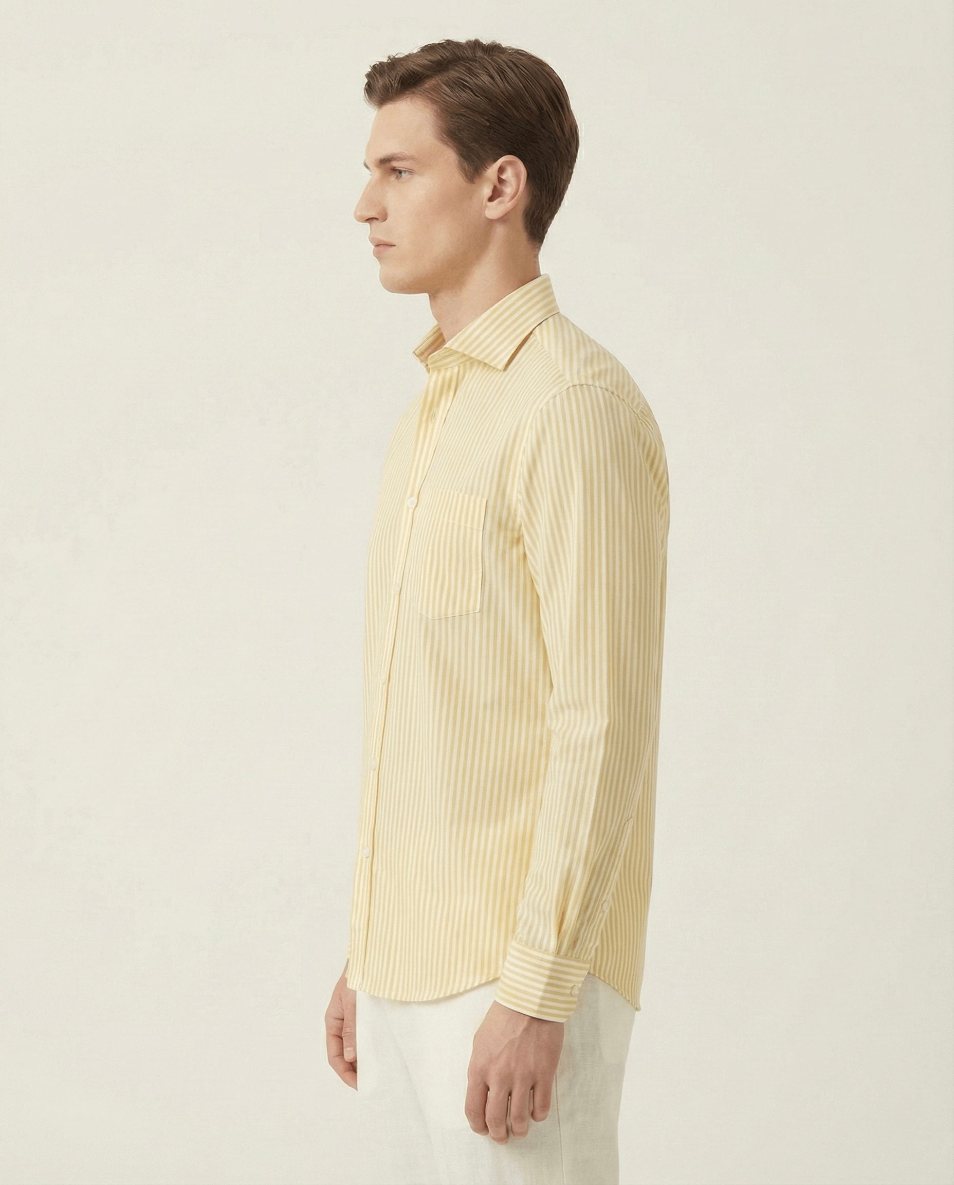Yellow & White Striped Slim Cotton Shirt