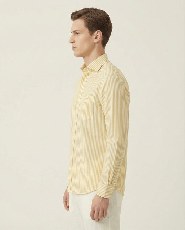 Yellow & White Striped Slim Cotton Shirt