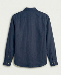 Navy Blue Cotton Linen Blend Shirt