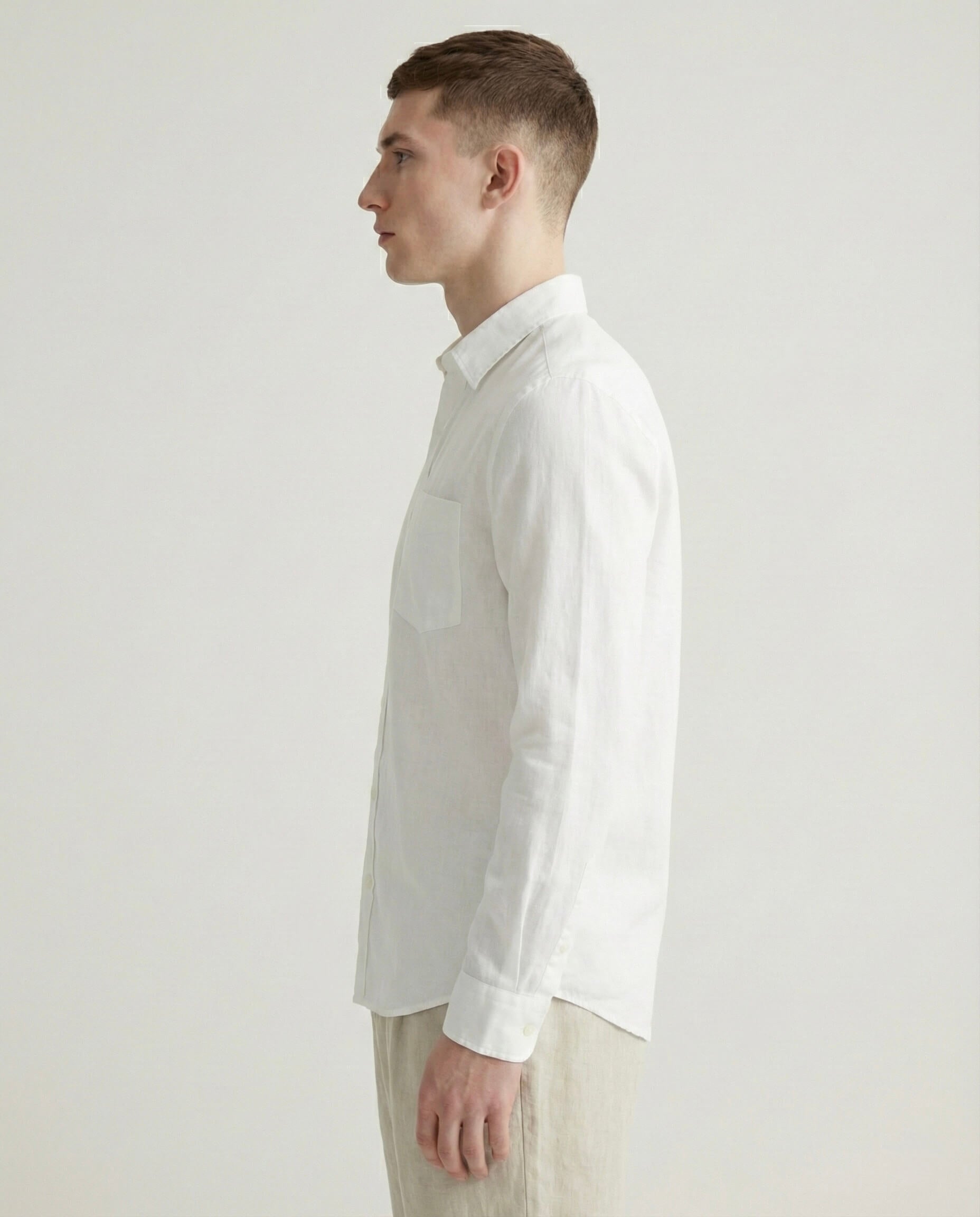 White Solid Linen Blend Shirt
