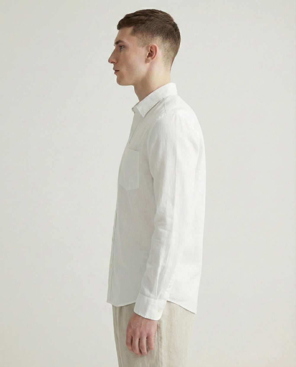 White Solid Linen Blend Shirt