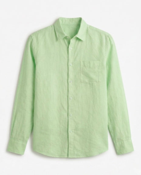 P Green Cotton Linen Blend Shirt