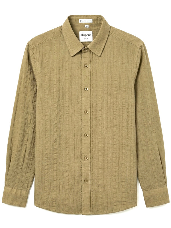 Beige Textured Pure Cotton Shirt