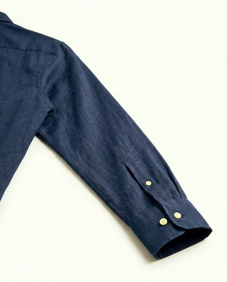 Navy Blue Cotton Linen Blend Shirt