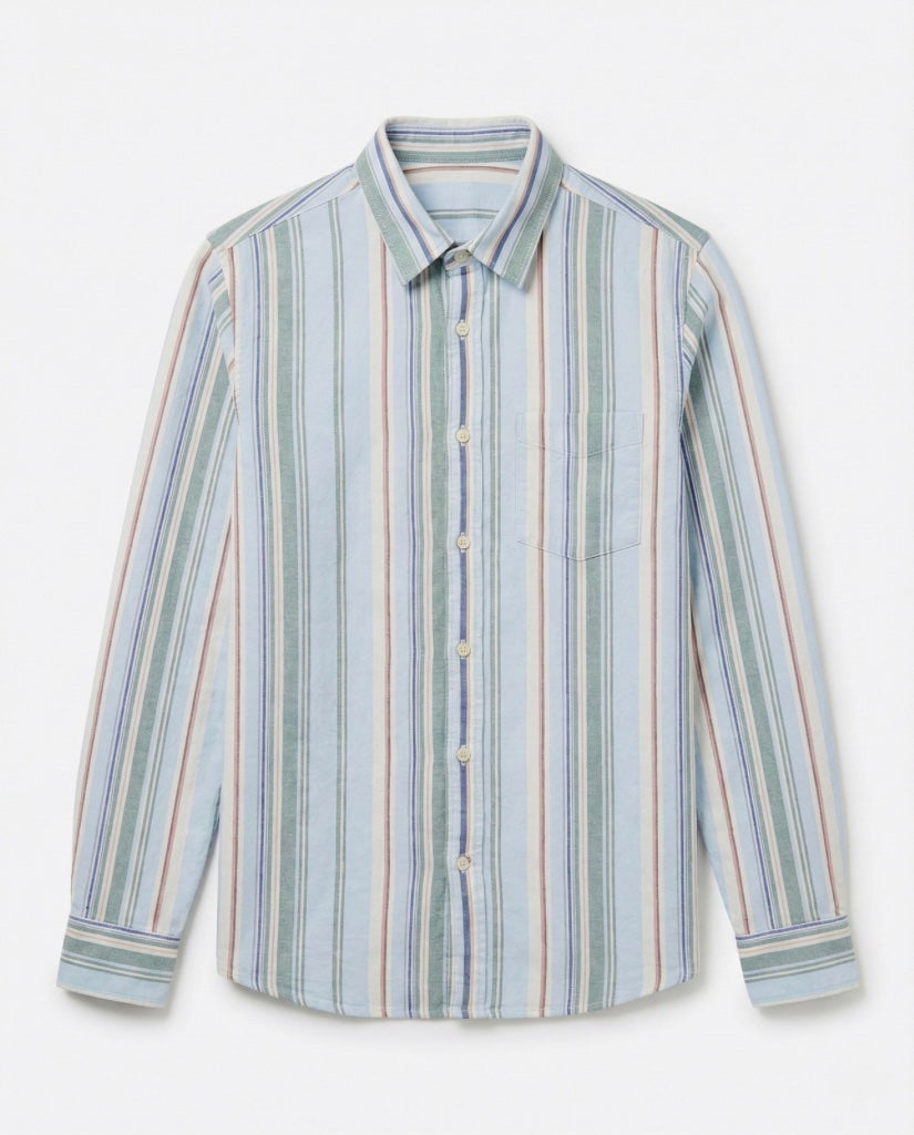 Green blue Striped Cotton Shirt