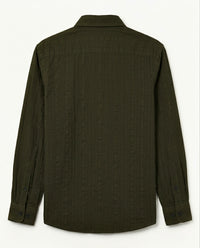 Olive Green Textured Pure Cotton Shirt