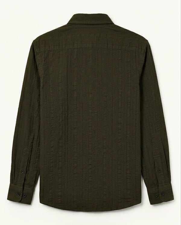 Olive Green Textured Pure Cotton Shirt