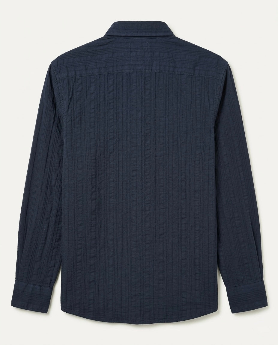 Navy Blue Textured Pure Cotton Shirt