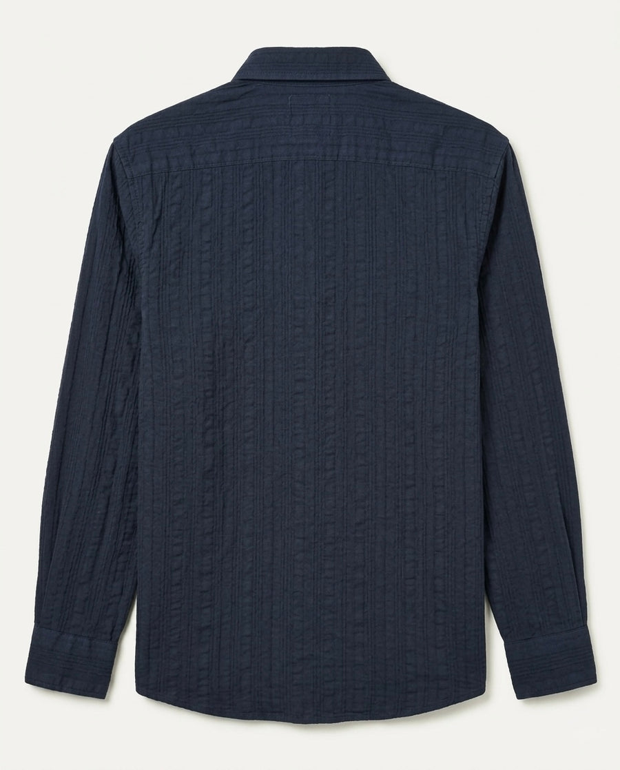 Navy Blue Textured Pure Cotton Shirt