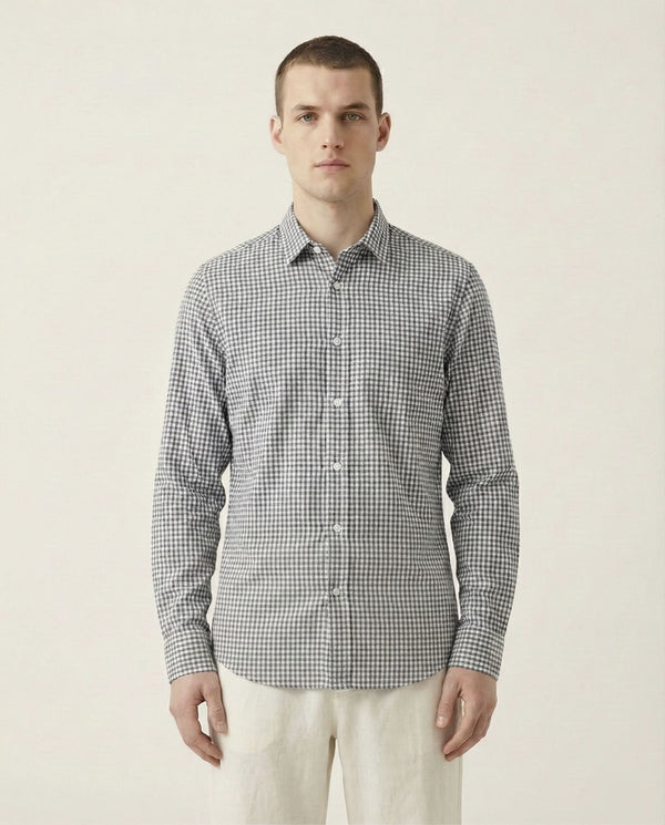 White Checkered Linen Blend Shirt
