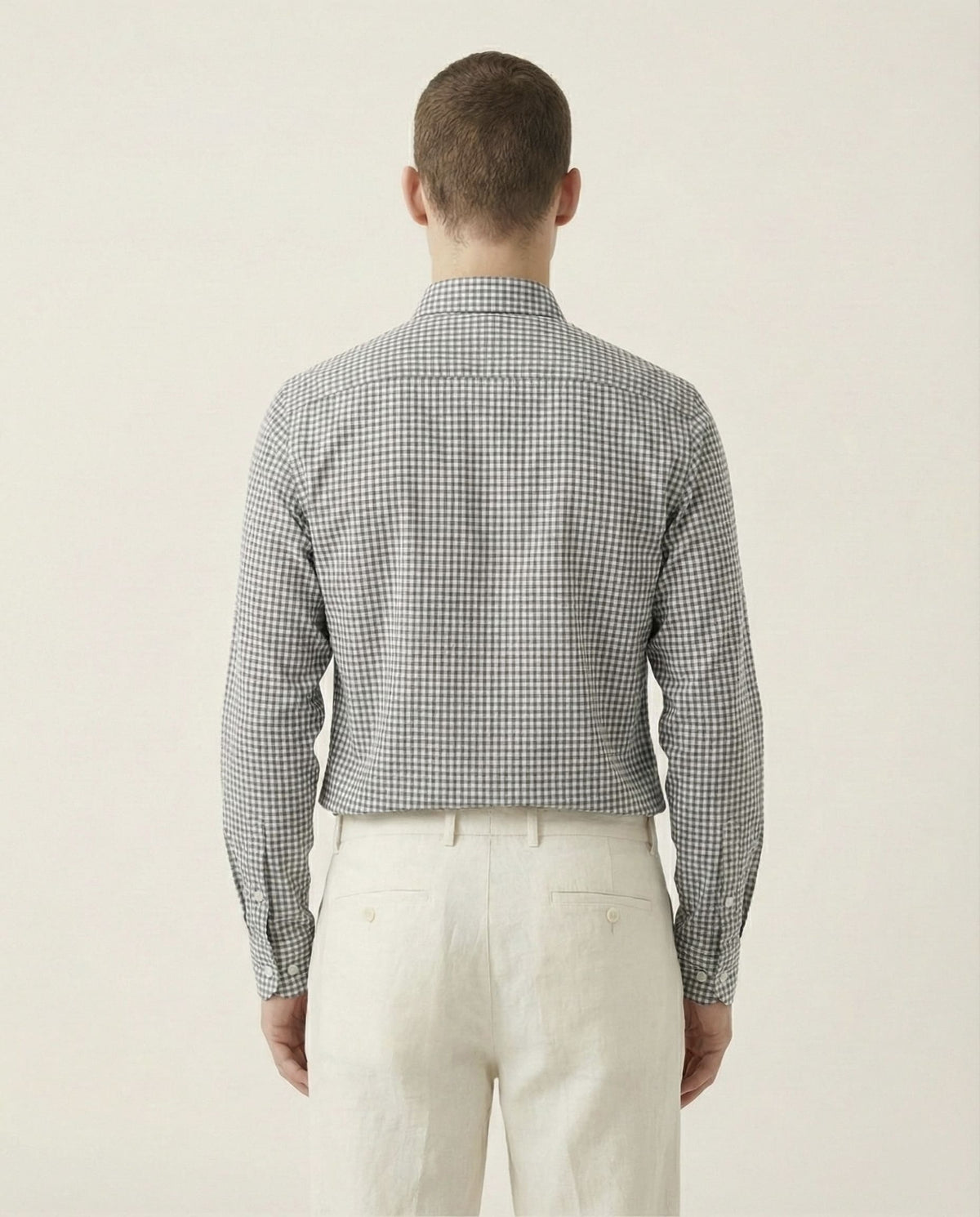 White Checkered Linen Blend Shirt