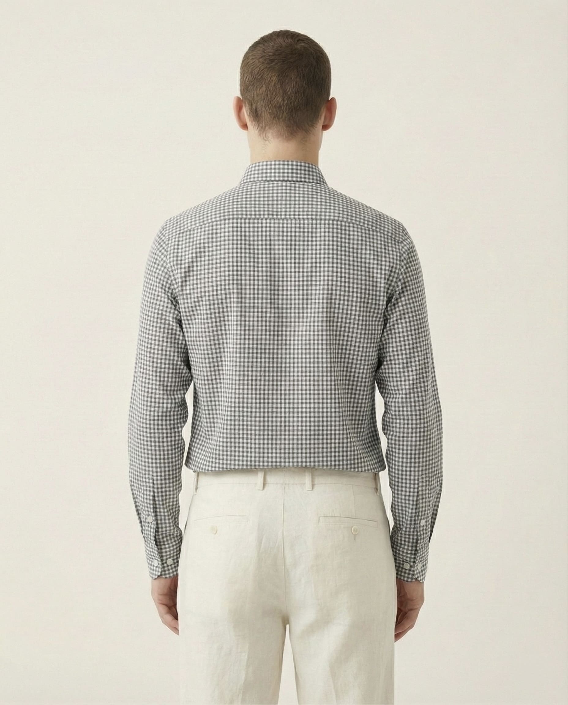 White Checkered Linen Blend Shirt