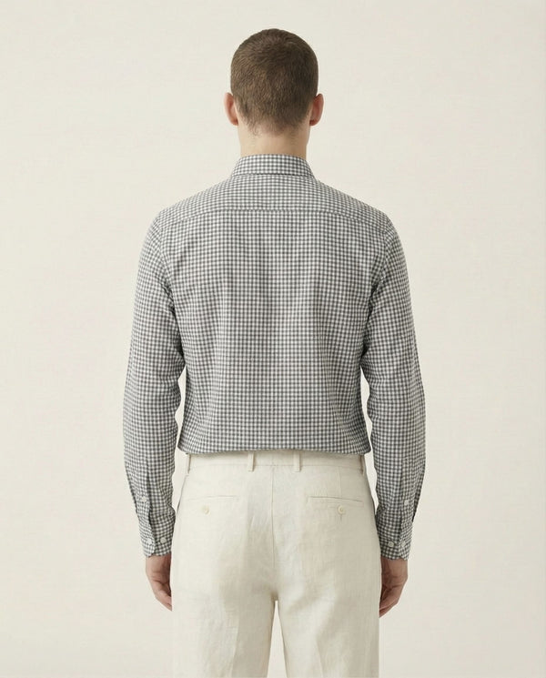 White Checkered Linen Blend Shirt