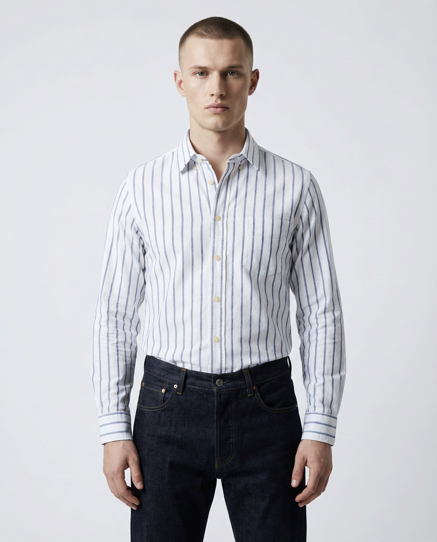 White Oxford Striped Cotton Shirt