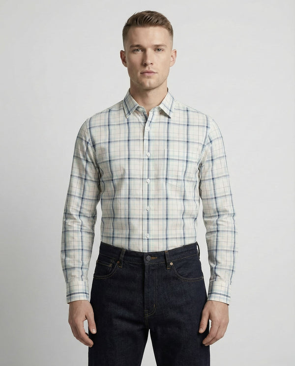 Green White Poplin Checkered Cotton Shirt