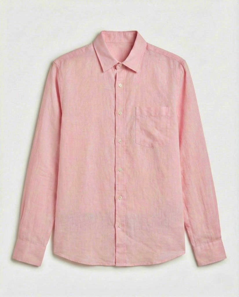 Pink Solid Linen Blend Shirt