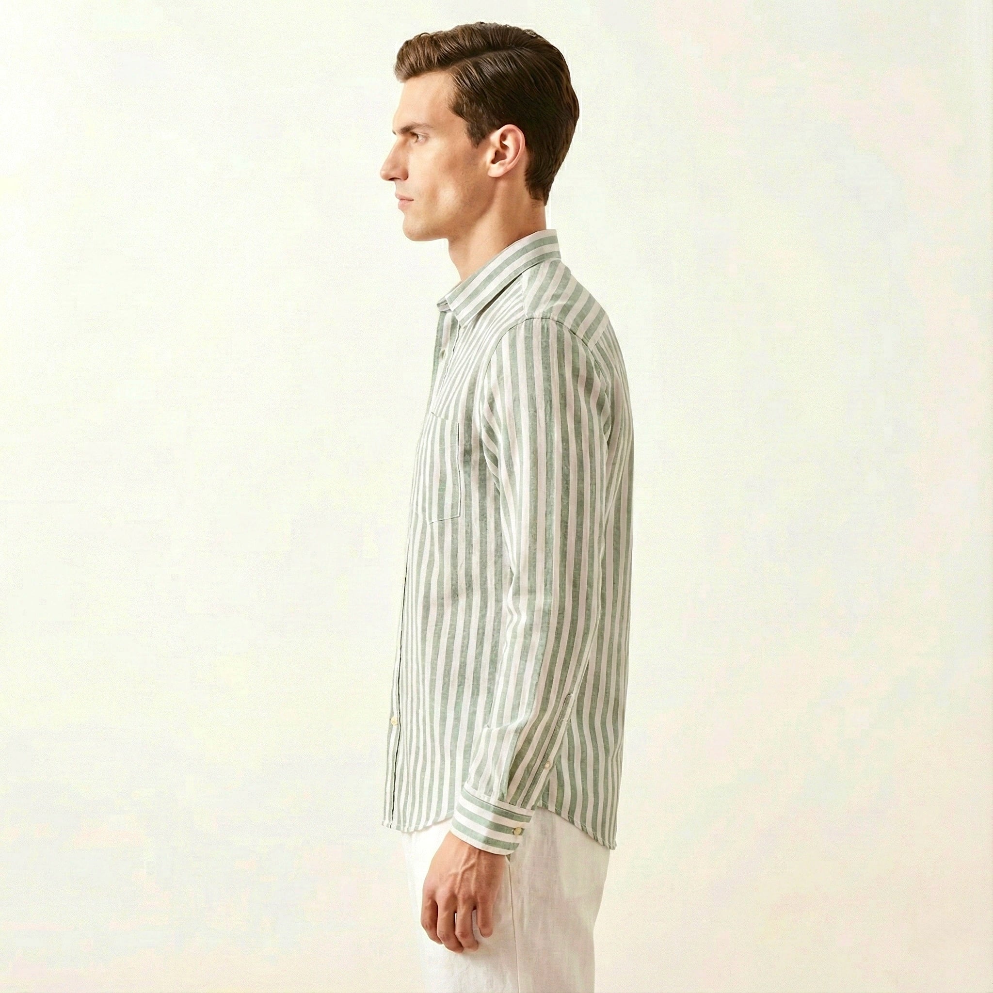 Green Striped Linen Blend Shirt