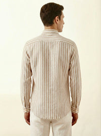 Beige Striped Linen Blend Shirt