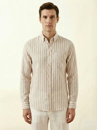 Beige Striped Linen Blend Shirt