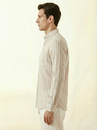 Beige Striped Linen Blend Shirt