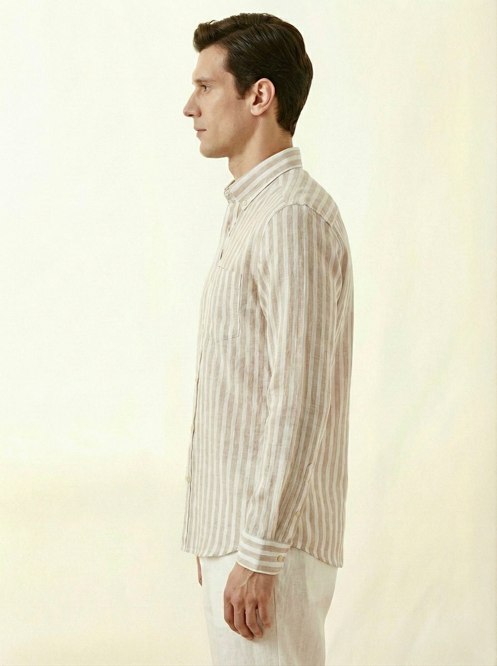 Beige Striped Linen Blend Shirt