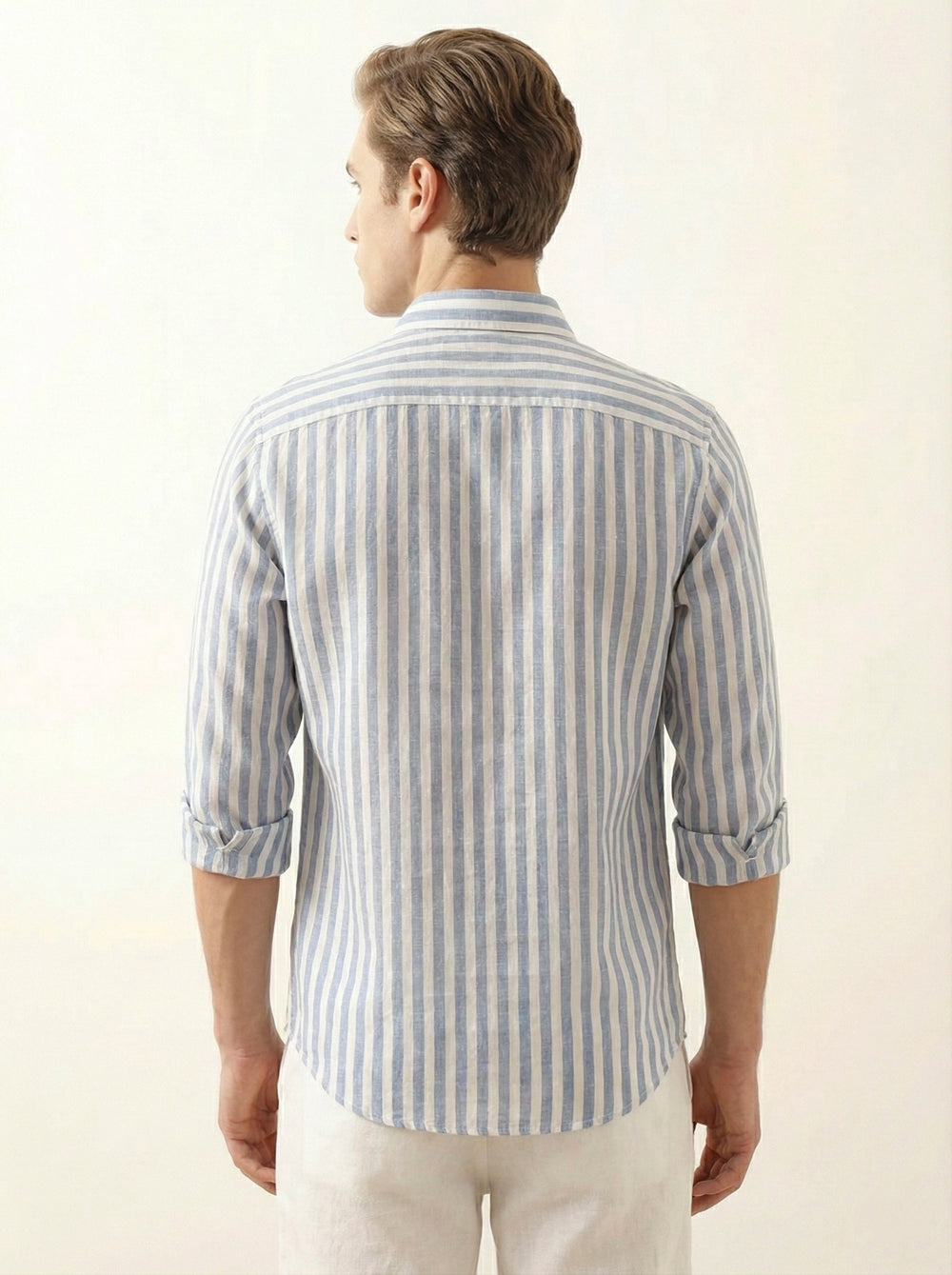 Grey Striped Linen Blend Shirt