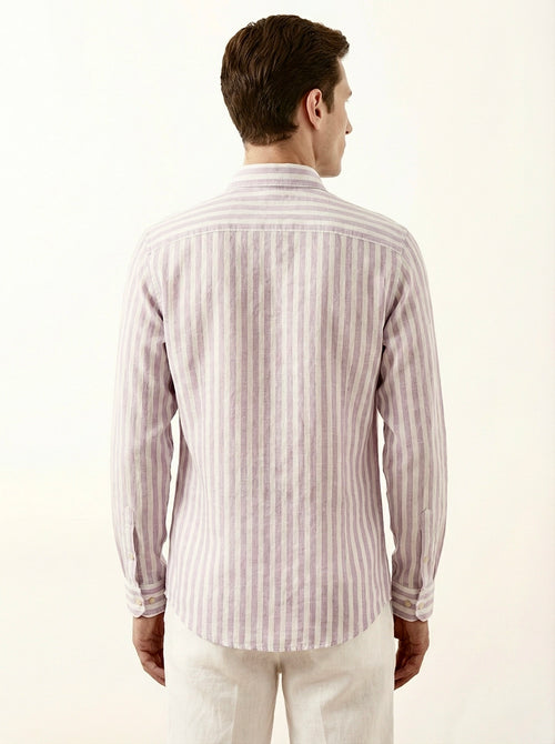 Burgundy White Striped Linen Blend Shirt
