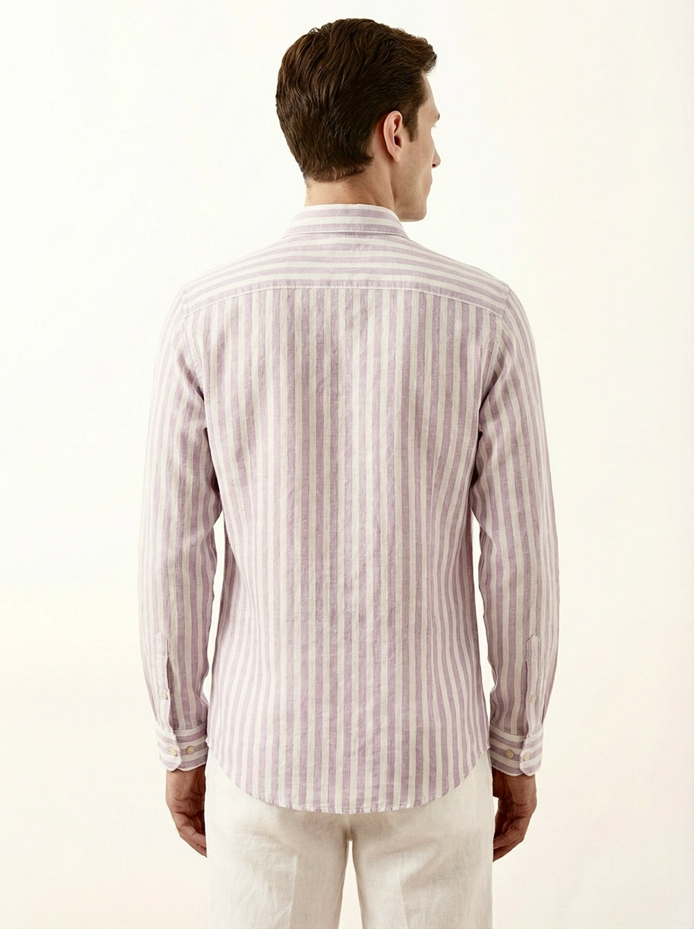 Burgundy White Striped Linen Blend Shirt