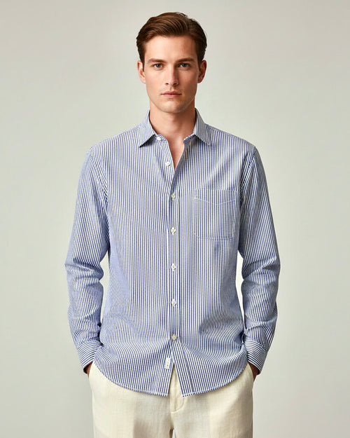 Blue & White Striped Cotton Shirt