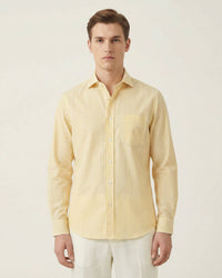 Yellow & White Striped Slim Cotton Shirt