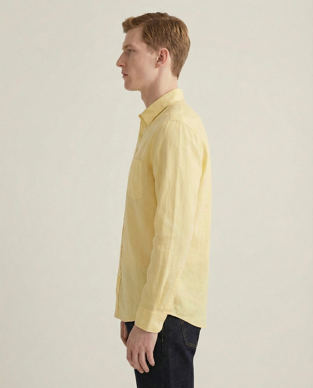 Yellow Cotton Linen Blend Shirt