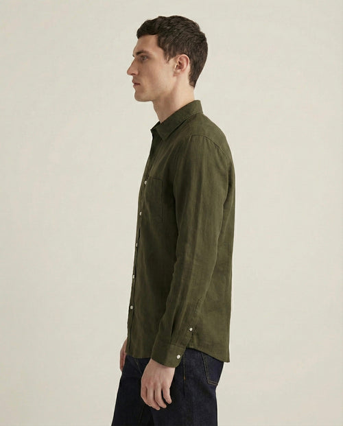 Olive Green Linen Blend Shirt