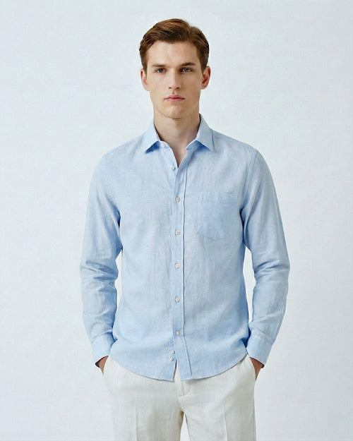 Light Blue Linen Blend Shirt