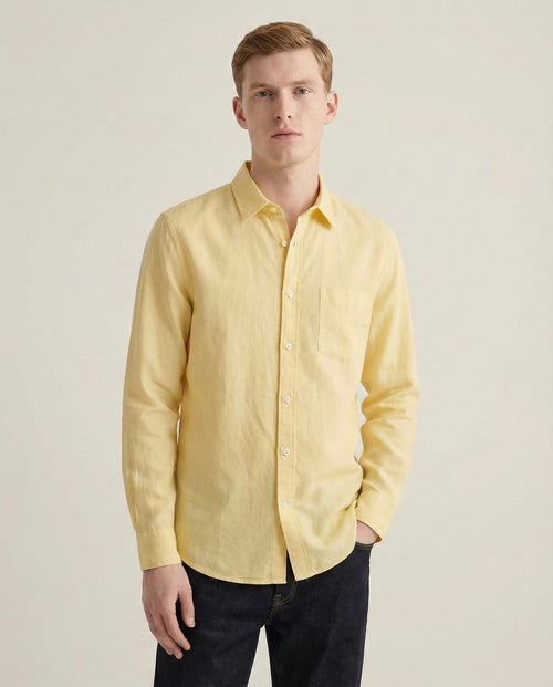 Yellow Cotton Linen Blend Shirt
