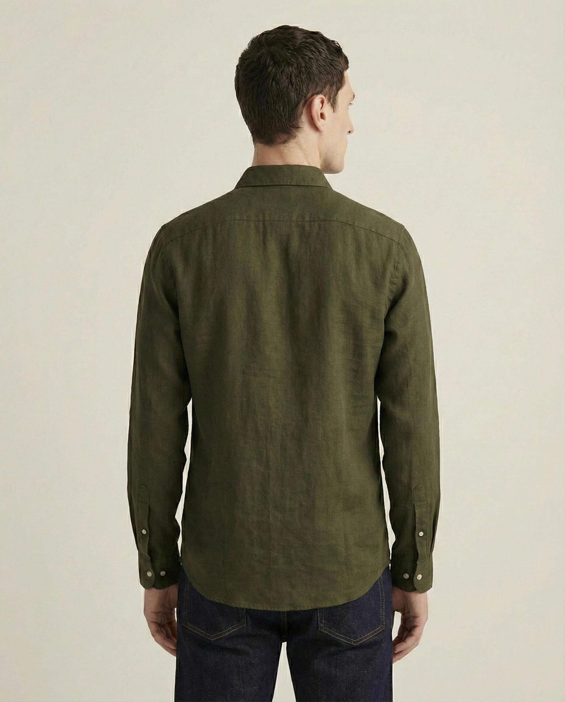 Olive Green Linen Blend Shirt