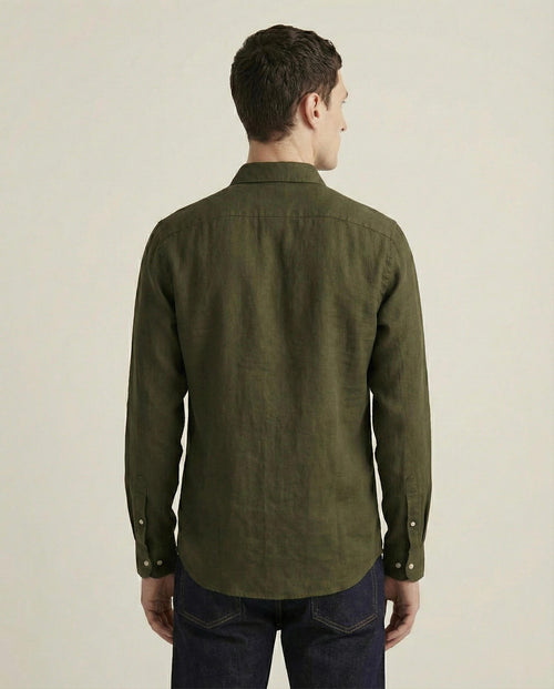Olive Green Linen Blend Shirt