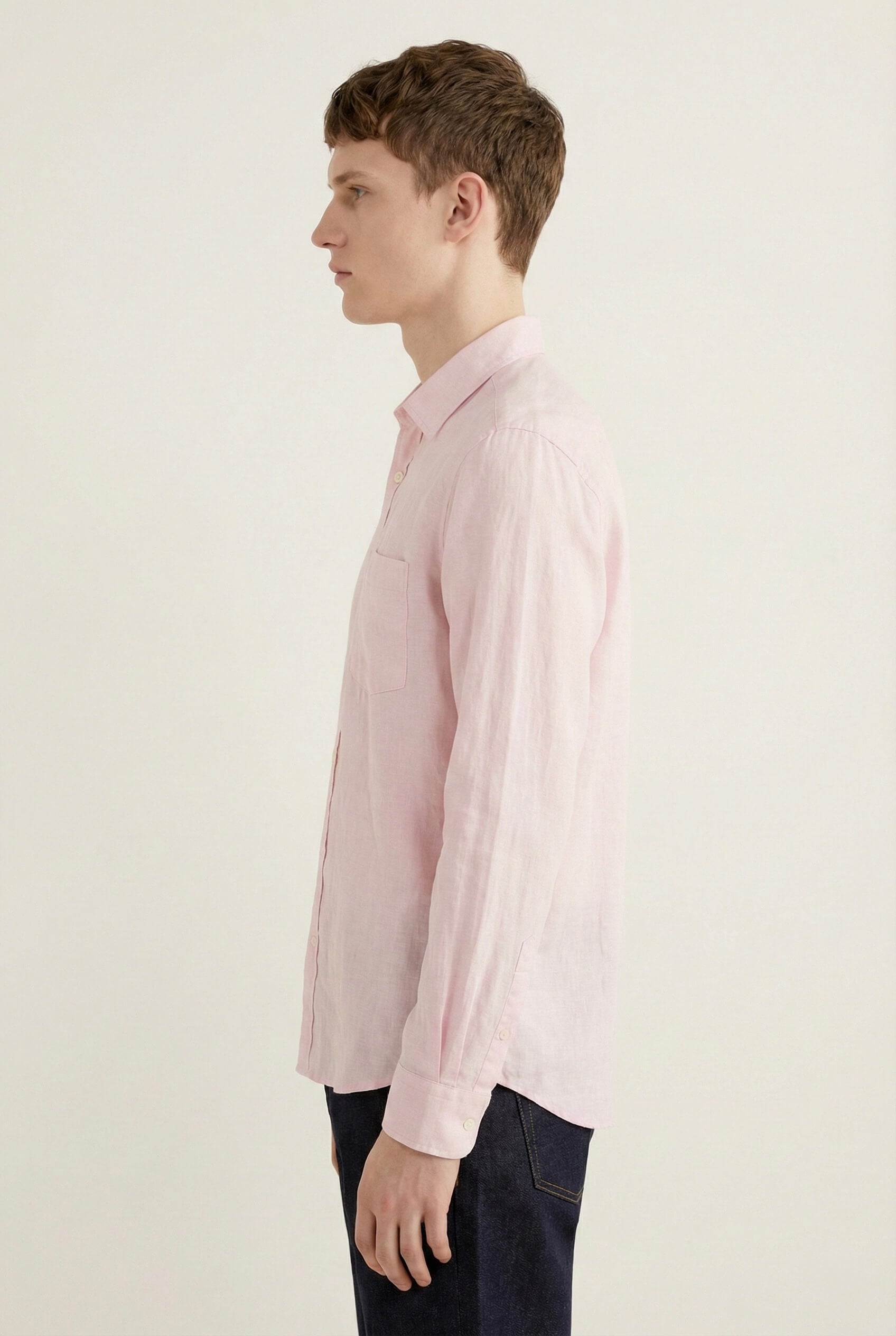 Pink Solid Linen Blend Shirt